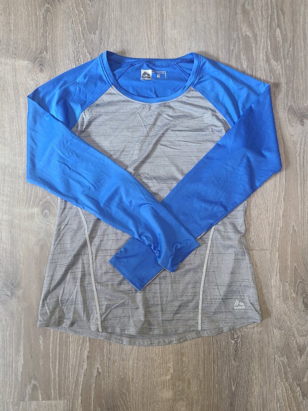 RBX Active Colorblock Raglan Long Sleeve Workout Shirt Blue Gray - Size Medium
